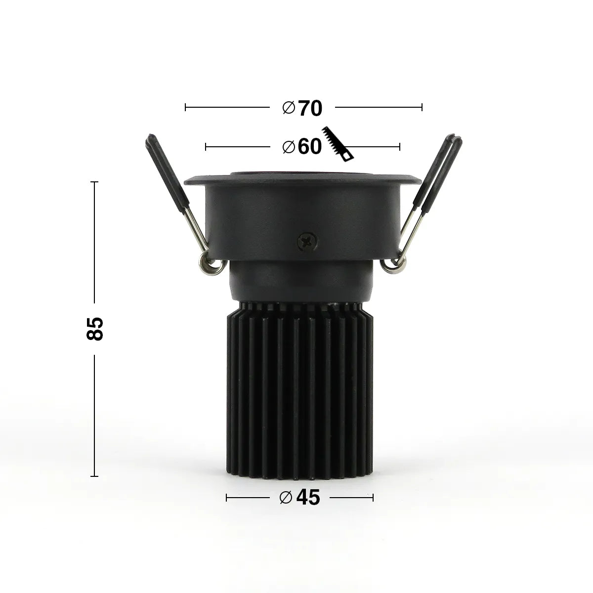 Spot encastrable LED noir 5W 3000K blanc chaud ⌀70mm inclinable