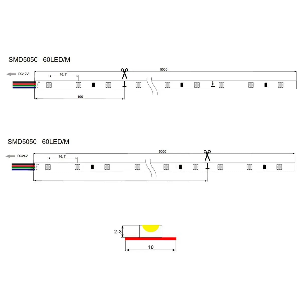 Bande LED RGB 5 mètres SMD5050 Pro-X 60LEDS/m