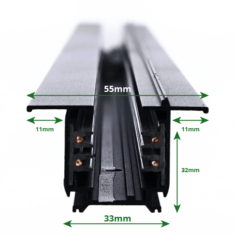 Inbouw 3-fase LED rail zwart 100 cm met afmetingen