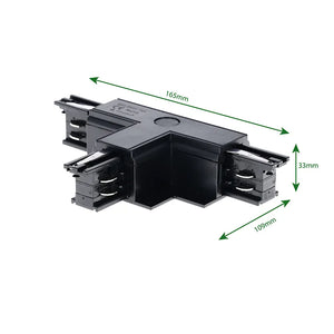 Inbouw 3-fase rail T-splitsing connector zwart links 2 met afmetingen