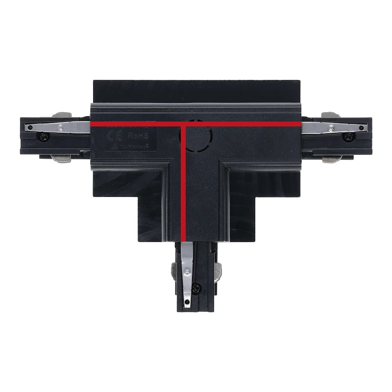 Inbouw 3-fase rail T-splitsing connector zwart links 1