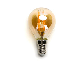 E27 LED Lamp filament P45 4W 2200K Amber dimbaar, brandend en recht van voren (foto 1)