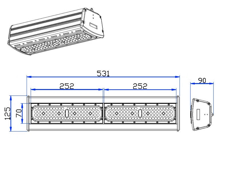 LED Highbay linear 531mm 100W 150lm/W Sosen Driver Dimbaar IP65