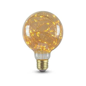 E27 LED Lamp filament G95 koperdraad 1.5W 2100K amber, voorkant in beeld